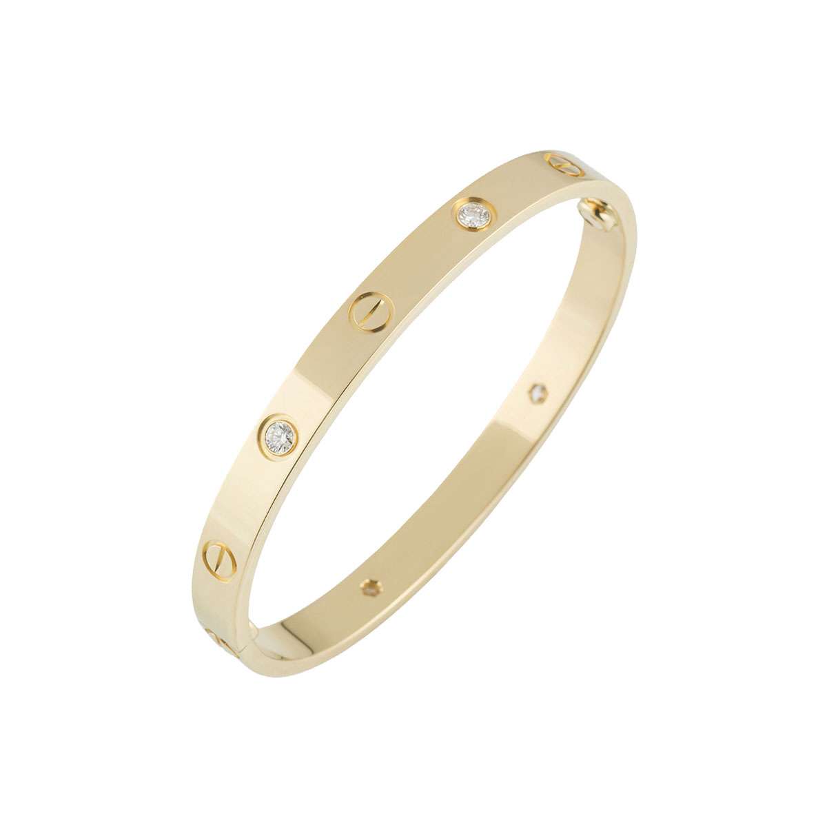Cartier Unworn Yellow Gold Half Diamond Love Bracelet Size 17 B6035917 ...